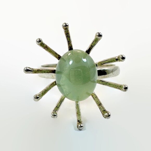 Vintage Jade Ring Sterling Silver: Handcrafted Modern Minimalist Bohemian - Picture 4 of 5